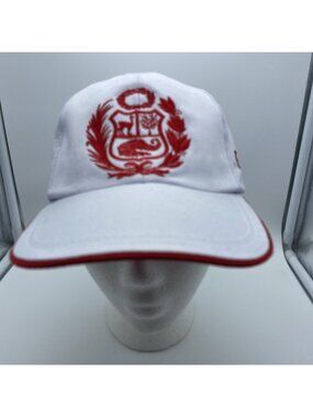 Peru White Red Cap Hat Hook & Loop Adjustable One Size